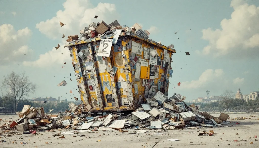a painting of a dumpster full of classified documents