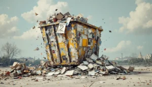 a painting of a dumpster full of classified documents